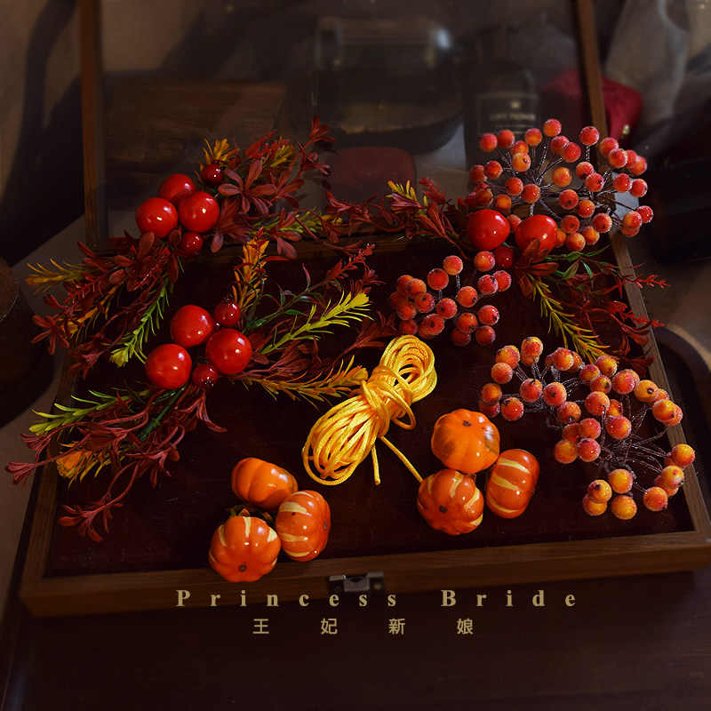 新娘红色果实花朵发饰新中式拍照