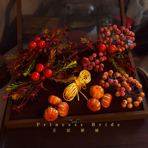 新娘红色果实花朵发饰新中式拍照