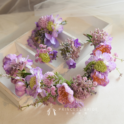 紫色系仿真花超仙气发箍新娘边夹
