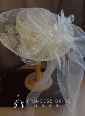 王妃原创新品创意个性新娘礼帽白色蕾丝花朵优雅拍照手套样片帽子