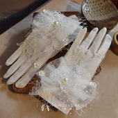 王妃新品 超仙蕾丝珠珠纱花新娘甜美梦幻手套婚纱结婚配饰影楼样片