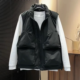 2025秋冬新款羽绒马甲男款潮流时尚大口袋工装背心立领坎肩羽绒服