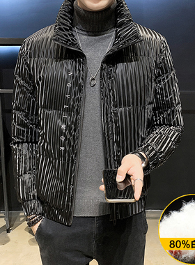 羽绒服男2022年新款潮流短款轻薄条纹帅气潮牌加厚男士秋冬季外套