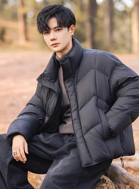 新国标90绒泡芙羽绒服男2025新款高级立领短款加厚保暖面包服外套