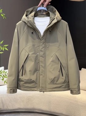 二棉外套男士冲锋衣连帽棉服男款冬季防寒保暖痞帅工装夹克男夹棉