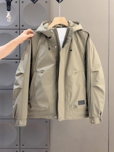 男士 2026新款 潮牌休闲宽松工装 风连帽二棉加厚夹克 冲锋衣外套春季