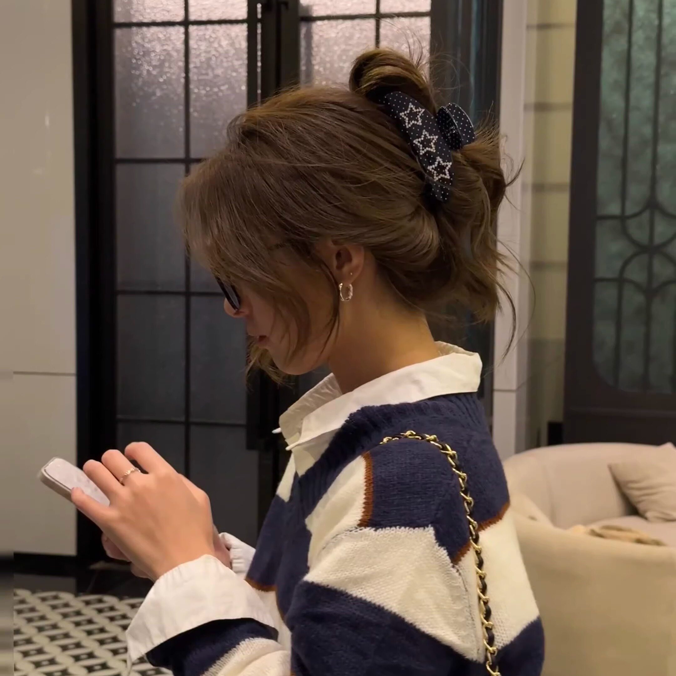 法式少女◆超闪碎钻星星蓝波点抓夹高级感醋酸鲨鱼夹盘发夹子发饰
