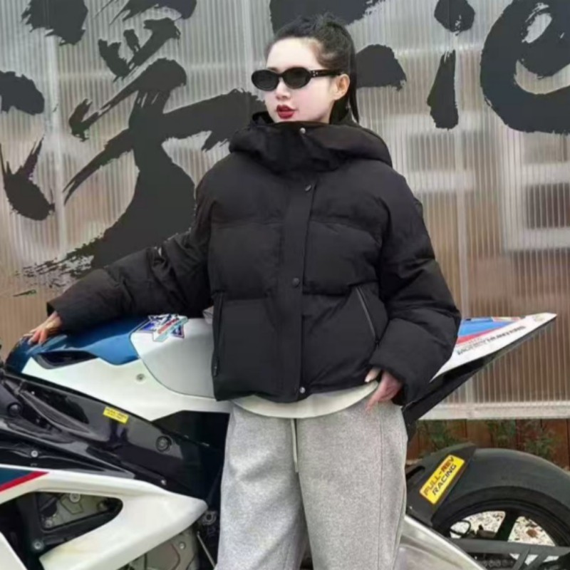 欧E专柜正品女装2025冬装新款配带手套时尚拼色连帽短款厚羽绒服