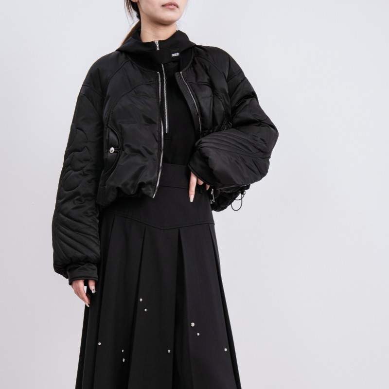 欧E专柜正品女装2025冬新款时尚造型袖棒球服个性纹路短款羽绒服