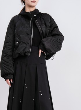 欧E专柜正品女装2025冬新款时尚造型袖棒球服个性纹路短款羽绒服