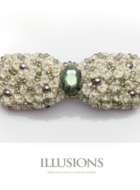 illusions [彼得堡系列] 中号发卡黑珍珠翡翠绿水晶钻金蕾丝发饰