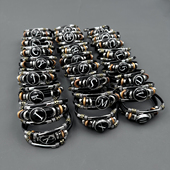 26个英文字母手链男生个性 复古编织皮质手镯男女情侣朋克手环手饰