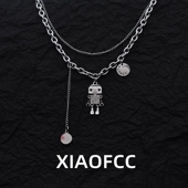 新款 可动机器人项链男生潮流嘻哈吊坠锁骨链儿童街舞配饰毛衣链女
