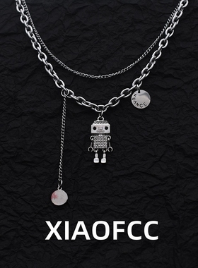 新款可动机器人项链男生潮流嘻哈吊坠锁骨链儿童街舞配饰毛衣链女