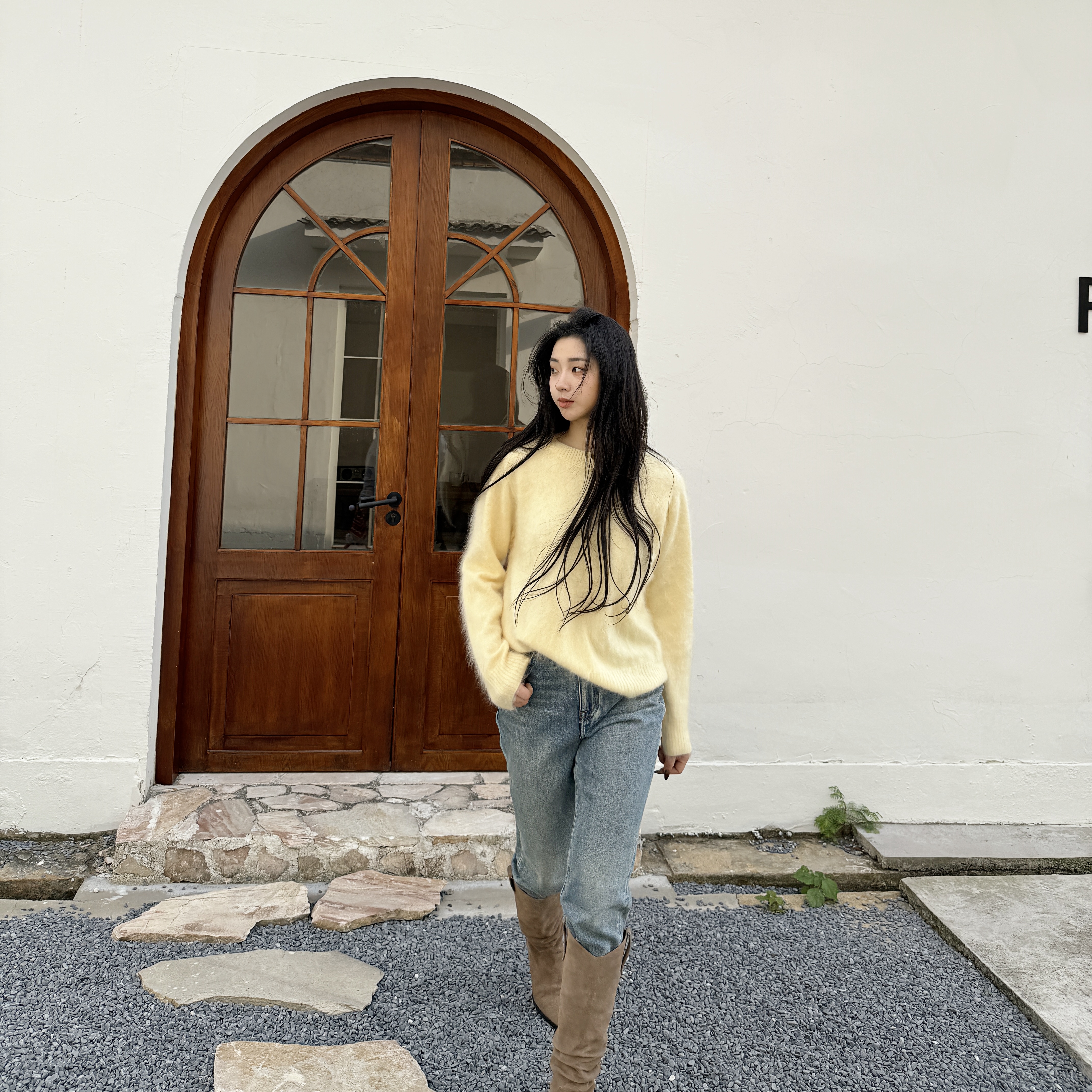 夜长梦暖丨100山羊绒成衣拉毛丨无缝一线成衣丨圆领羊绒衫-MY6394