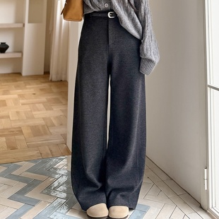 MY6338 休闲阔腿长裤 含羊毛斜纹呢感面料 极简通勤宽松弯刀裤