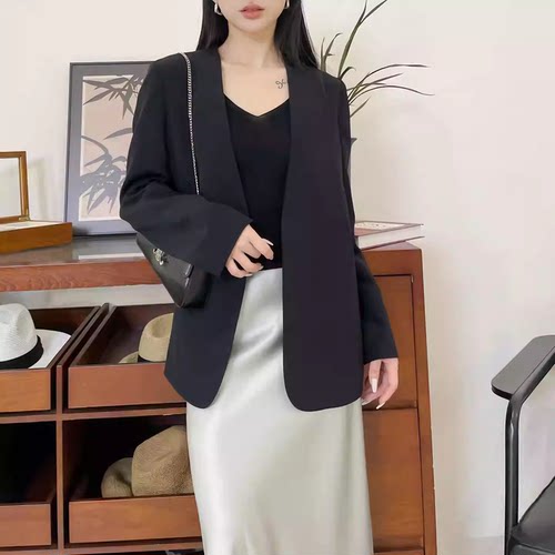 御礼丨30姆米桑蚕丝弹力重绉丨无领西装双层真丝外套-MY4965