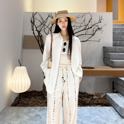 白调公馆丨100桑蚕丝丨26姆米真丝正绢松弛感宽松老钱风衬衫-6823