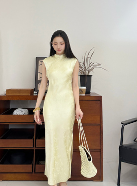 泠云丨双层100桑蚕丝45°斜裁丨真丝桑波缎右襟旗袍连衣裙-MY6103