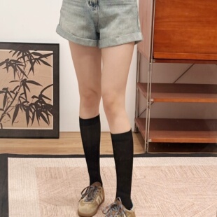 春夏小腿袜 6820 日系纯色素袜舒适透气长筒袜