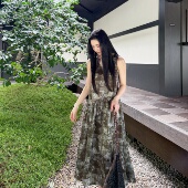 MY6781 19姆米素绉缎国风印花度假风连衣裙 林深见岚 100桑蚕丝