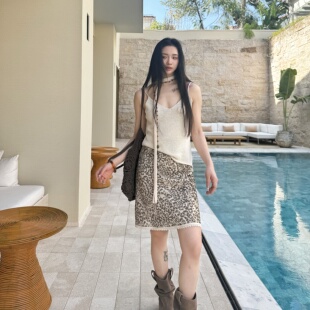 19姆米砂洗素绉缎豹纹半身裙 45°斜裁 6776 100桑蚕丝 轻歌