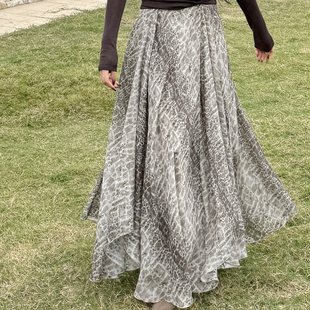 MY6282 超大裙摆真丝鳞纹半身裙 山河已秋 双层100桑蚕丝