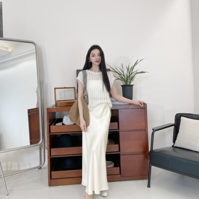 月光女神丨100桑蚕丝丨45°斜裁丨28姆米重缎松紧腰半身裙-MY4936