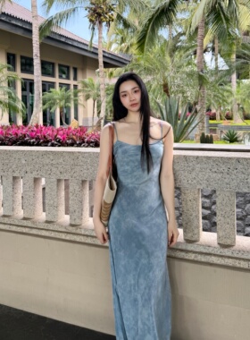 夏日静海丨100桑蚕丝丨45°斜裁丨16姆米双绉度假风连衣裙-MY6775