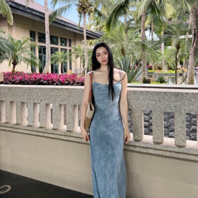 夏日静海丨100桑蚕丝丨45°斜裁丨16姆米双绉度假风连衣裙-MY6775