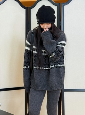 秩序重建丨100绵羊毛费尔岛丨三色提花厚款半拉链针织衫-MY6456