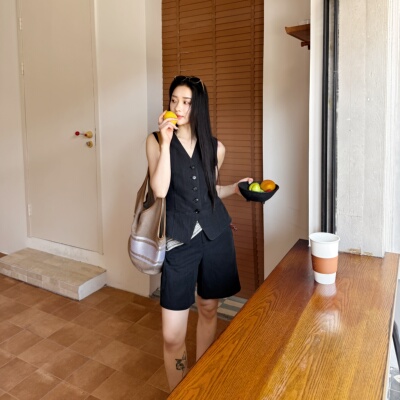 无界丨桑蚕丝·亚麻砂洗面料丨老钱风马夹短裤套装「分开拍」6900