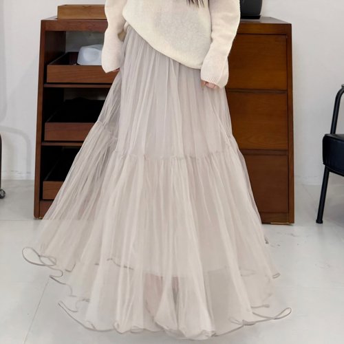 内衬100%真丝重工超大裙摆网纱裙