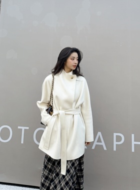 月亮坠入海丨15微米级山羊绒丨中长款立领纯羊绒双面大衣-MY6372