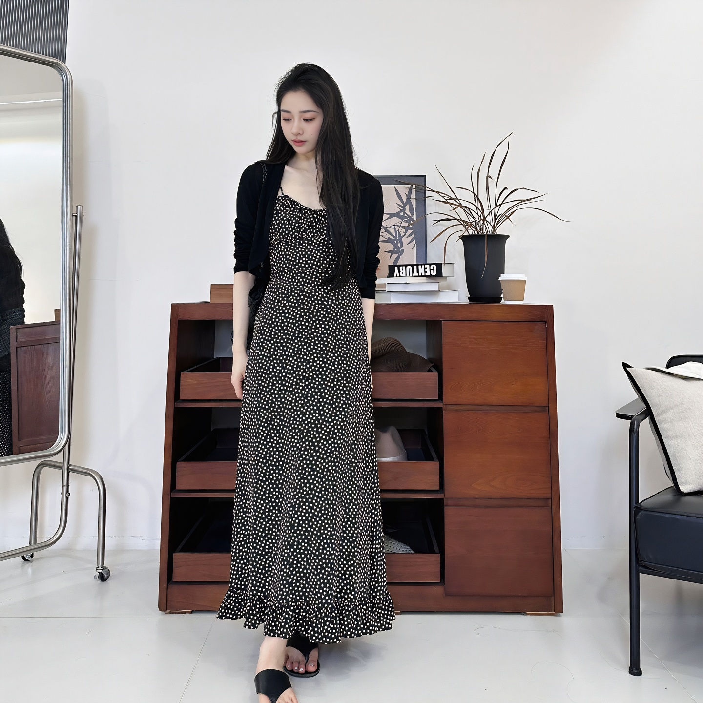 100莱赛尔丨舒爽手感透气舒适小短款吊带裙外搭长袖开衫-MY5868