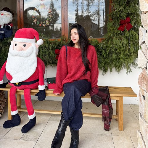 霓虹的告白丨100山羊绒成衣拉毛丨珠片花纱丨圆领羊绒衫-MY6399