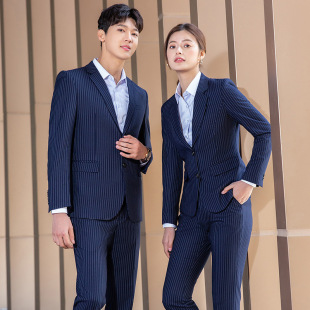 黑色条纹西装 西服定制二粒扣修身 套装 商务男装 8818 男女同款 职业装