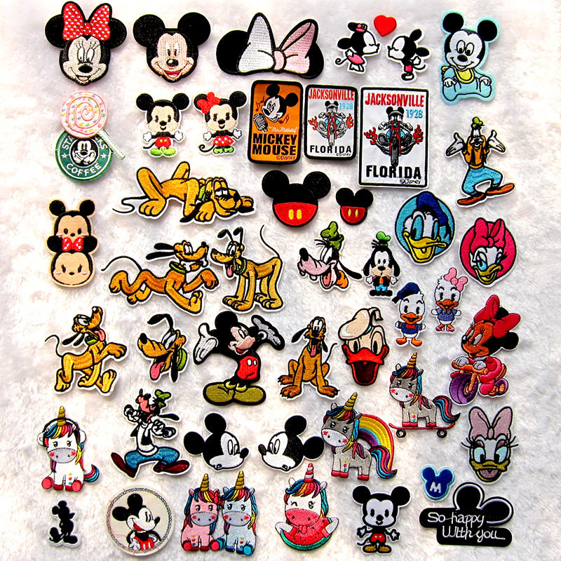 熨烫款j9大白儿童卡通米奇妮鼠唐老鸭高飞手套动画刺绣布贴补丁