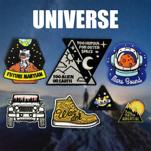 熨烫H6太空宇航员登山男生日夜星T恤鞋 车徽章刺绣布贴可缝修补丁