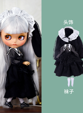 ICY DBS小布娃娃衣服黑色黑暗教堂修女主题套装裙19关节OB24娃衣