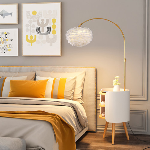 置物架多功能多层一体收纳羽毛床头钓鱼灯北欧风格卧室客厅落地灯