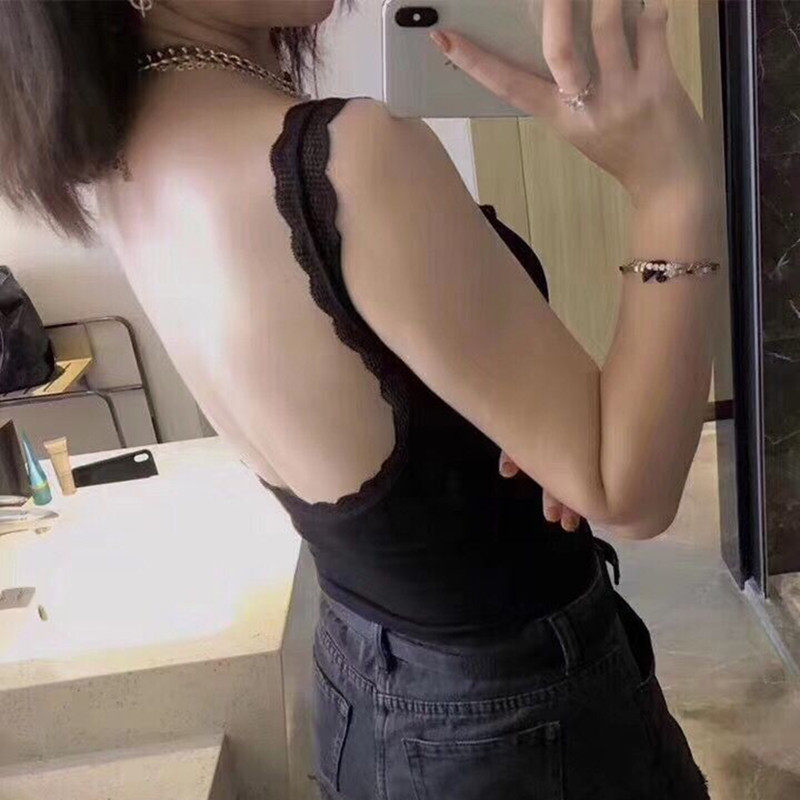 유럽 ??역 빅 U 아름다운 등받이 가슴 속옷 여성용 U 자형 레이스 멜빵 외부 착용 용 유방 패드 조끼가있는 고탄성 튜브 탑