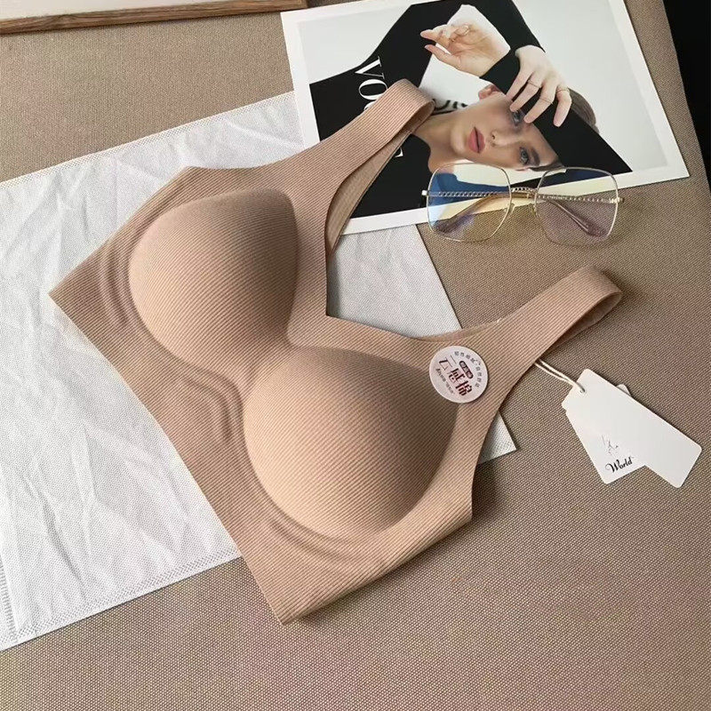 早秋云感抹胸螺纹棉固定手掌乳胶胸垫宽肩带无痕文胸内衣V领美背
