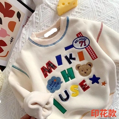 男女童加绒卫衣儿童一体绒打底衫2025秋冬季新款洋气卡通加厚上衣