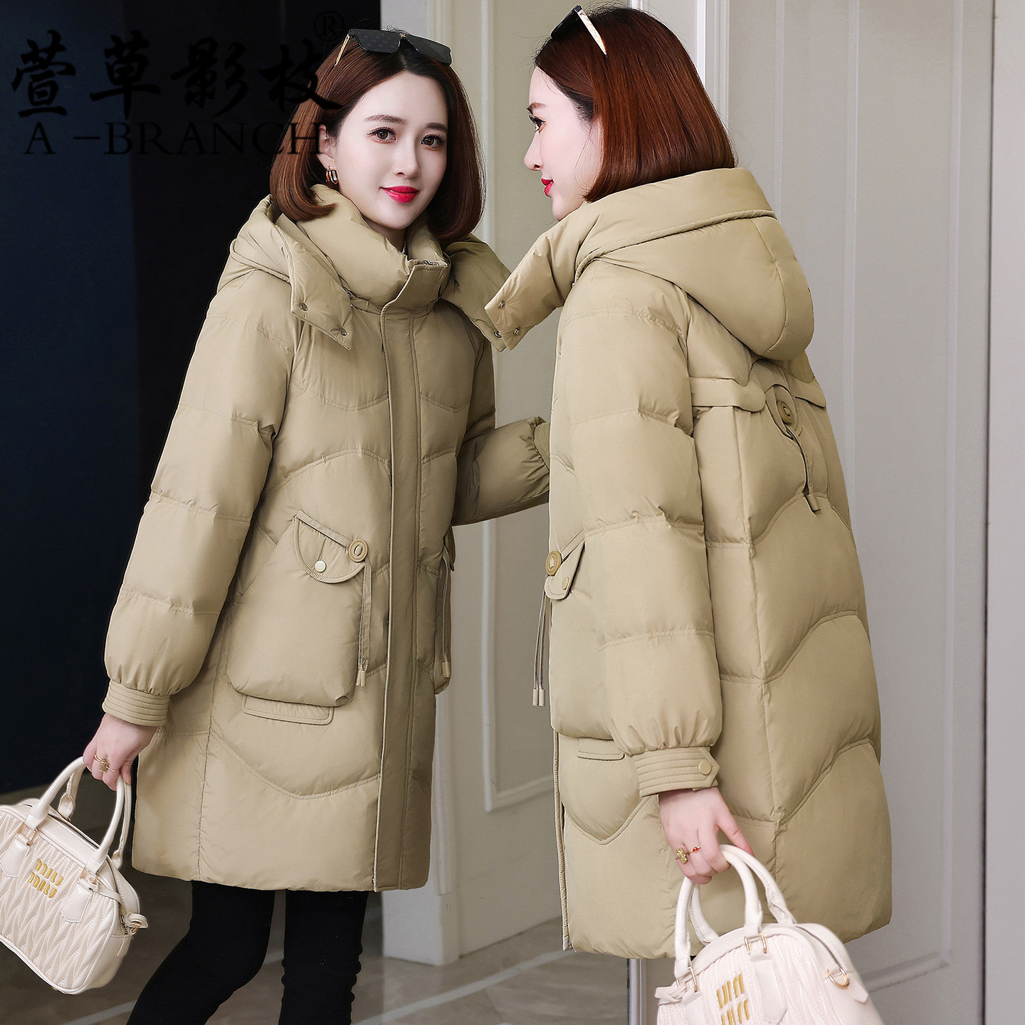 中年妈妈羽绒服女冬季中长款百搭宽松女士保暖时尚白鸭绒冬装外套