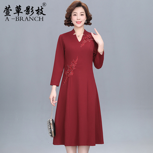 喜婆婆婚宴装妈妈裙子2025新款春秋季红色结婚礼服高贵夫人连衣裙