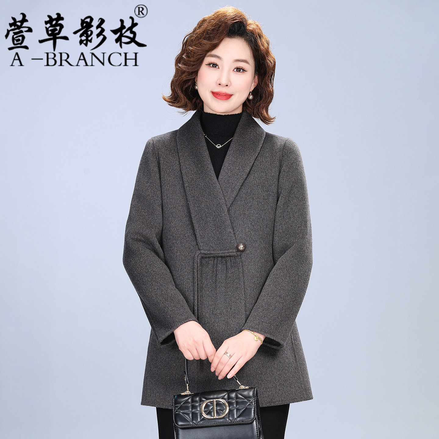 小个子国风妈妈装双面呢羊绒大衣中老年女气质修身秋冬季毛呢外套