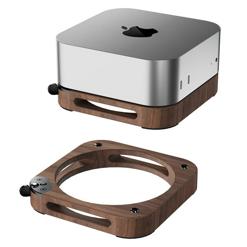 索隆Mac mini4桌面底座防尘mini4专用胡桃实木支架散热通风迷电脑