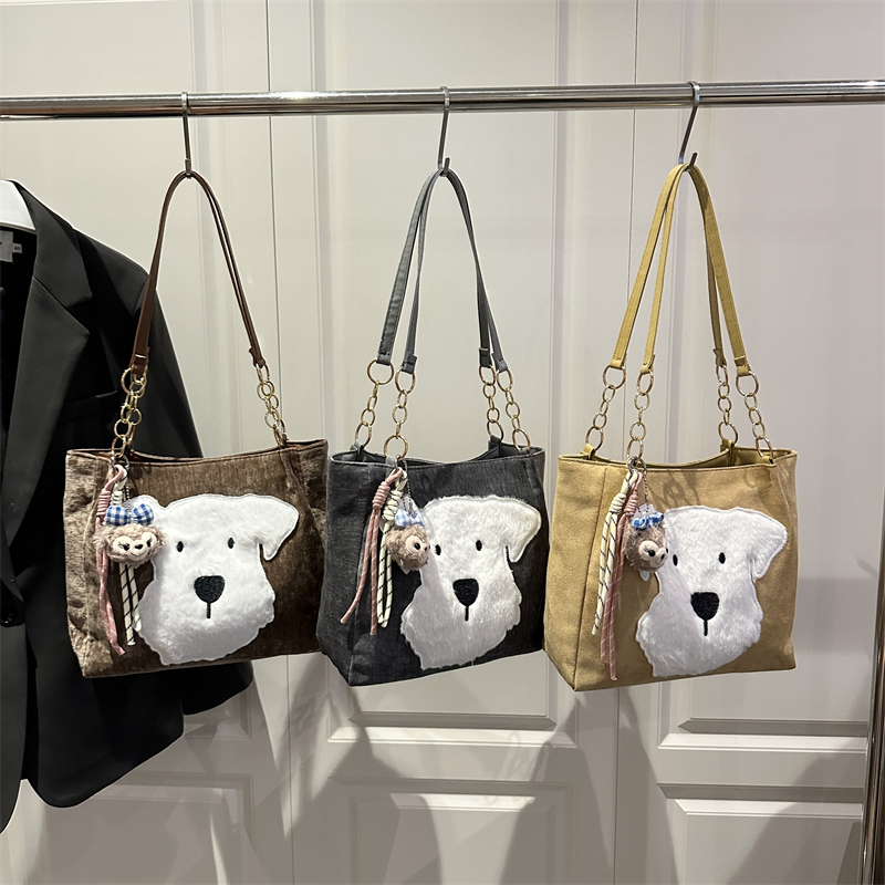 2025新款可爱小狗托特包女卡通链条单肩包通勤质感大容量手提包