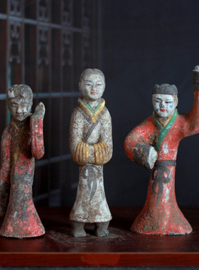汉代仿古陶器人物彩绘陶俑摆件